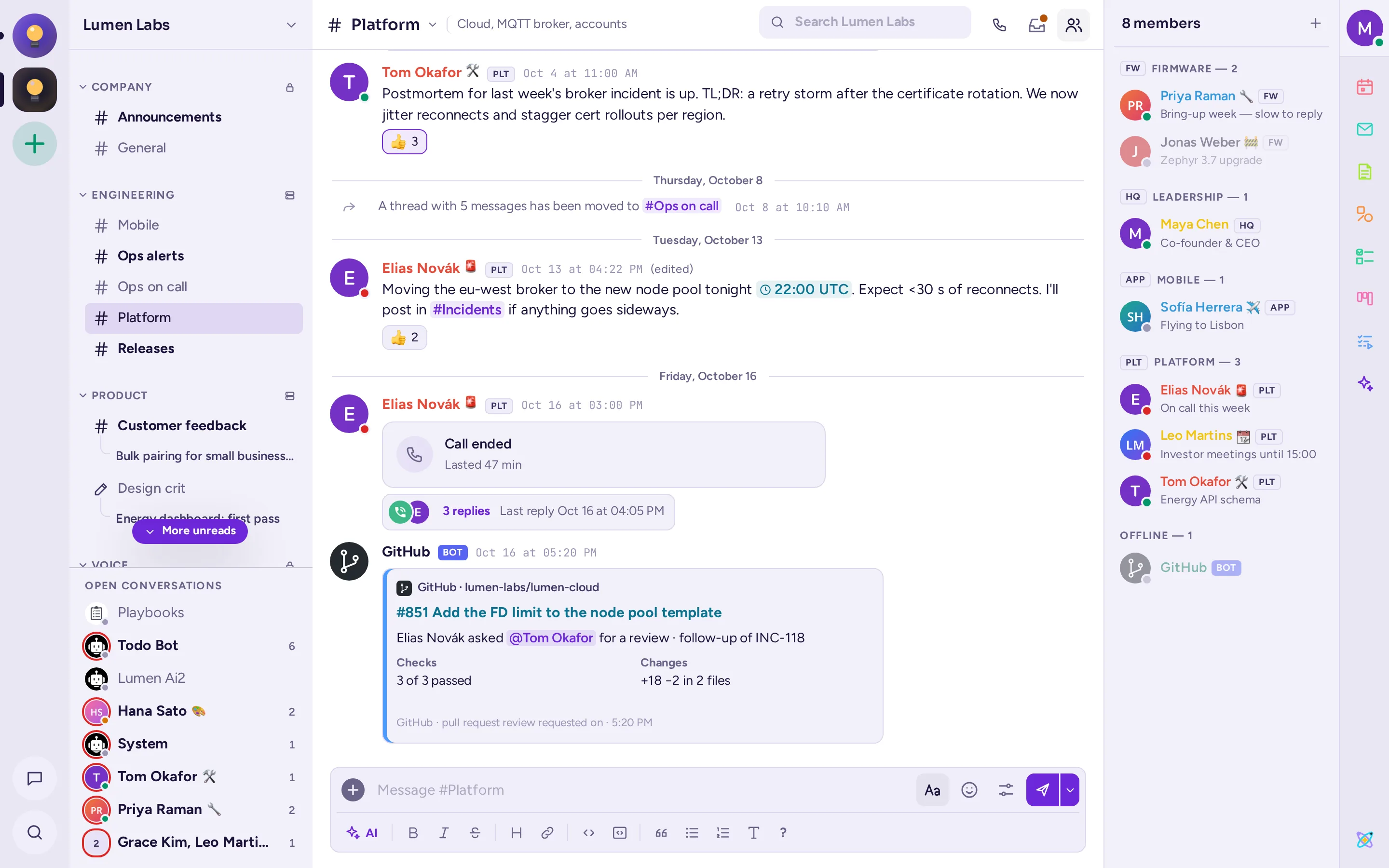 Warnmeldungen und Pull-Request-Benachrichtigungen von Integrationen in einem Kanal