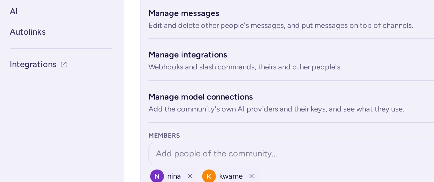 The role editor, scrolled to the Manage model connections switch
