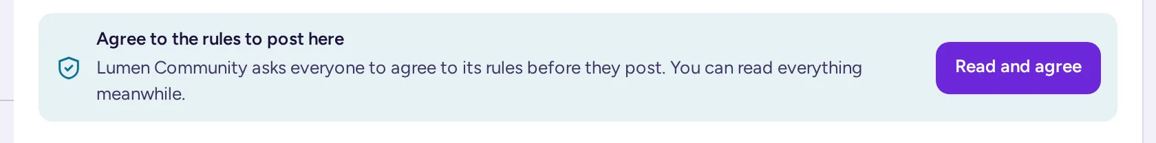 The message box replaced by a notice: Agree to the rules to post here, with a Read and agree button